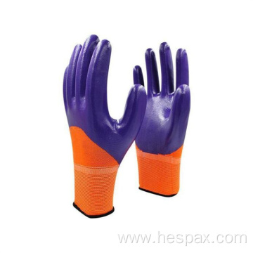 Hespax Nylon Durable 3/4 Nitrile Labor Working Gloves